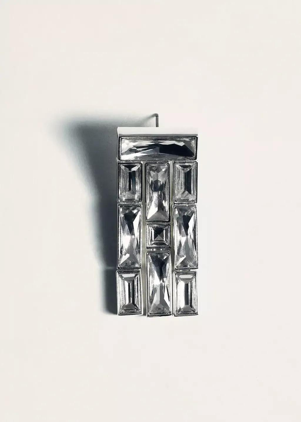 Silver Dangling Earrings With Crystal Strips, Silver, medium