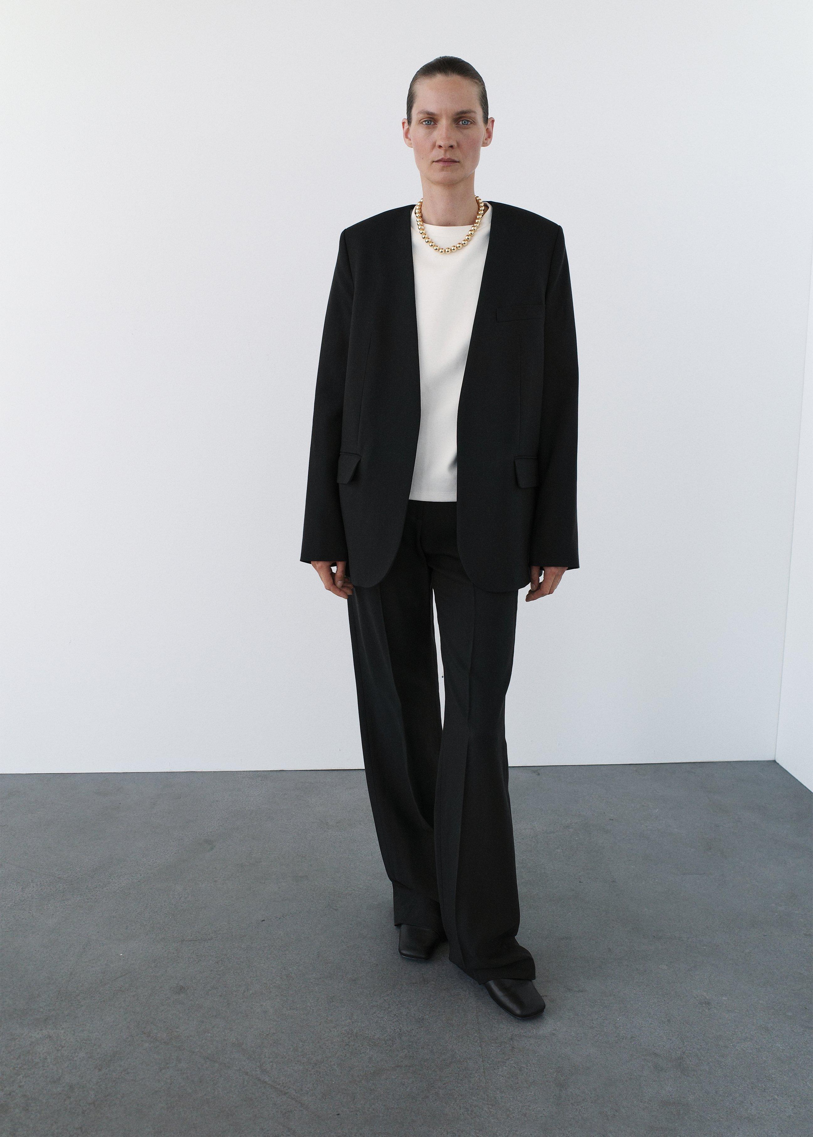 Black Suit Blazer Without Lapel Collar, , large image number 0