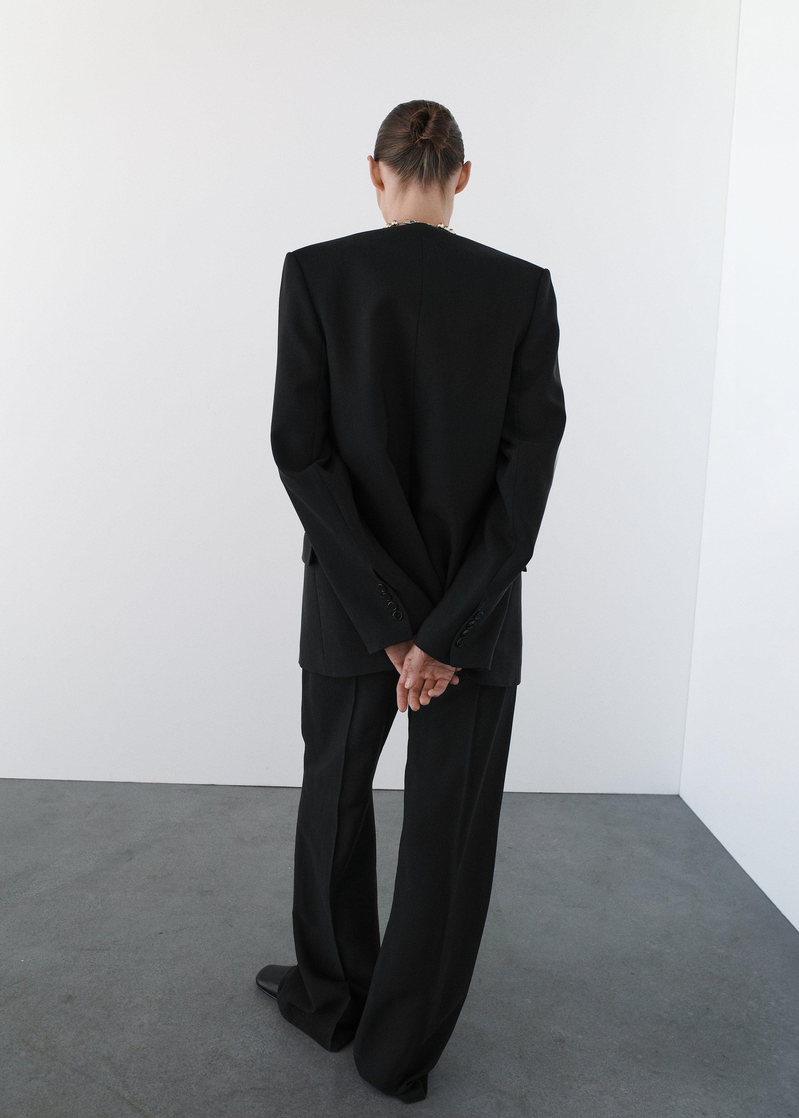 Black Suit Blazer Without Lapel Collar, , large image number 2