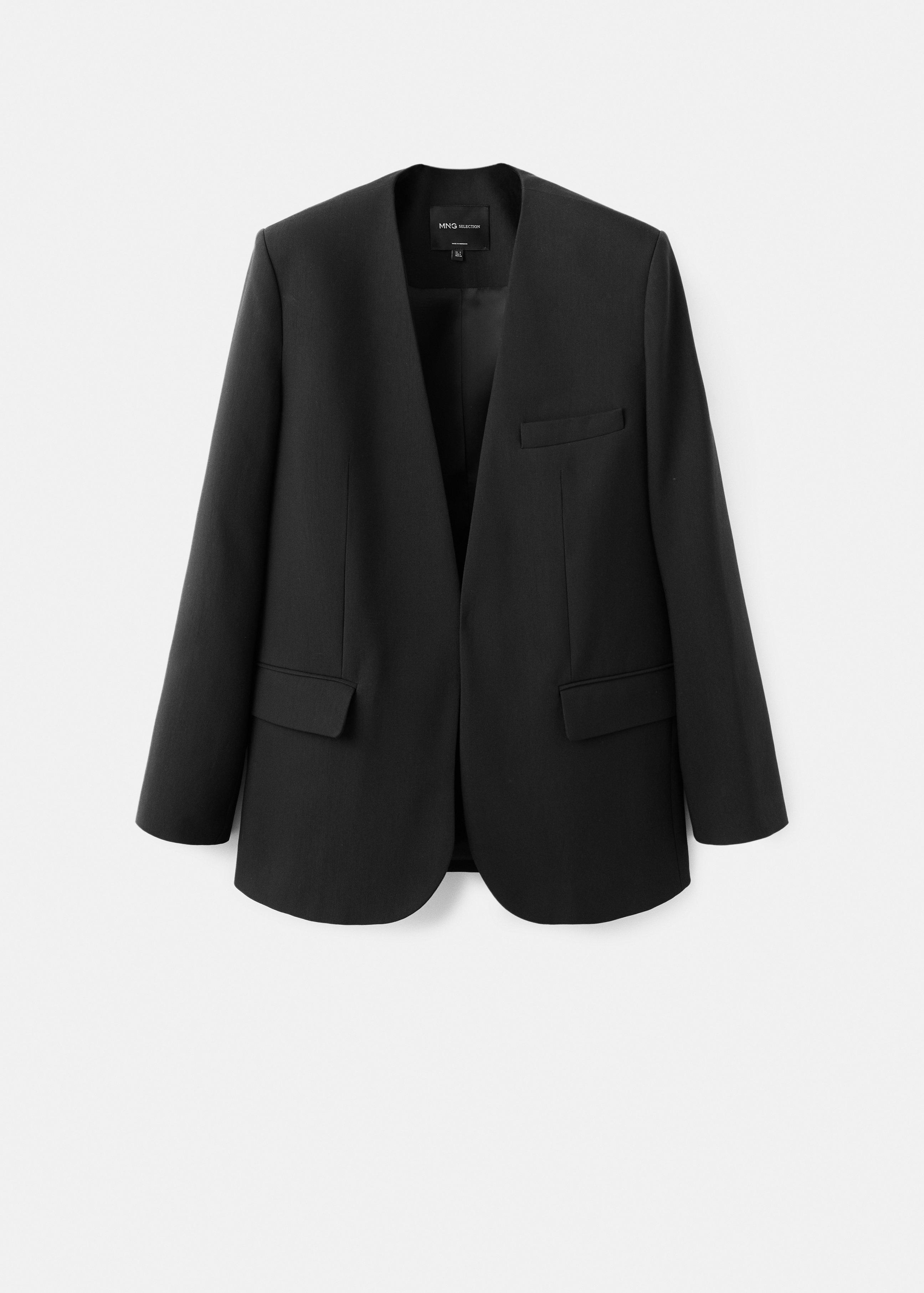 Black Suit Blazer Without Lapel Collar, , large image number 3