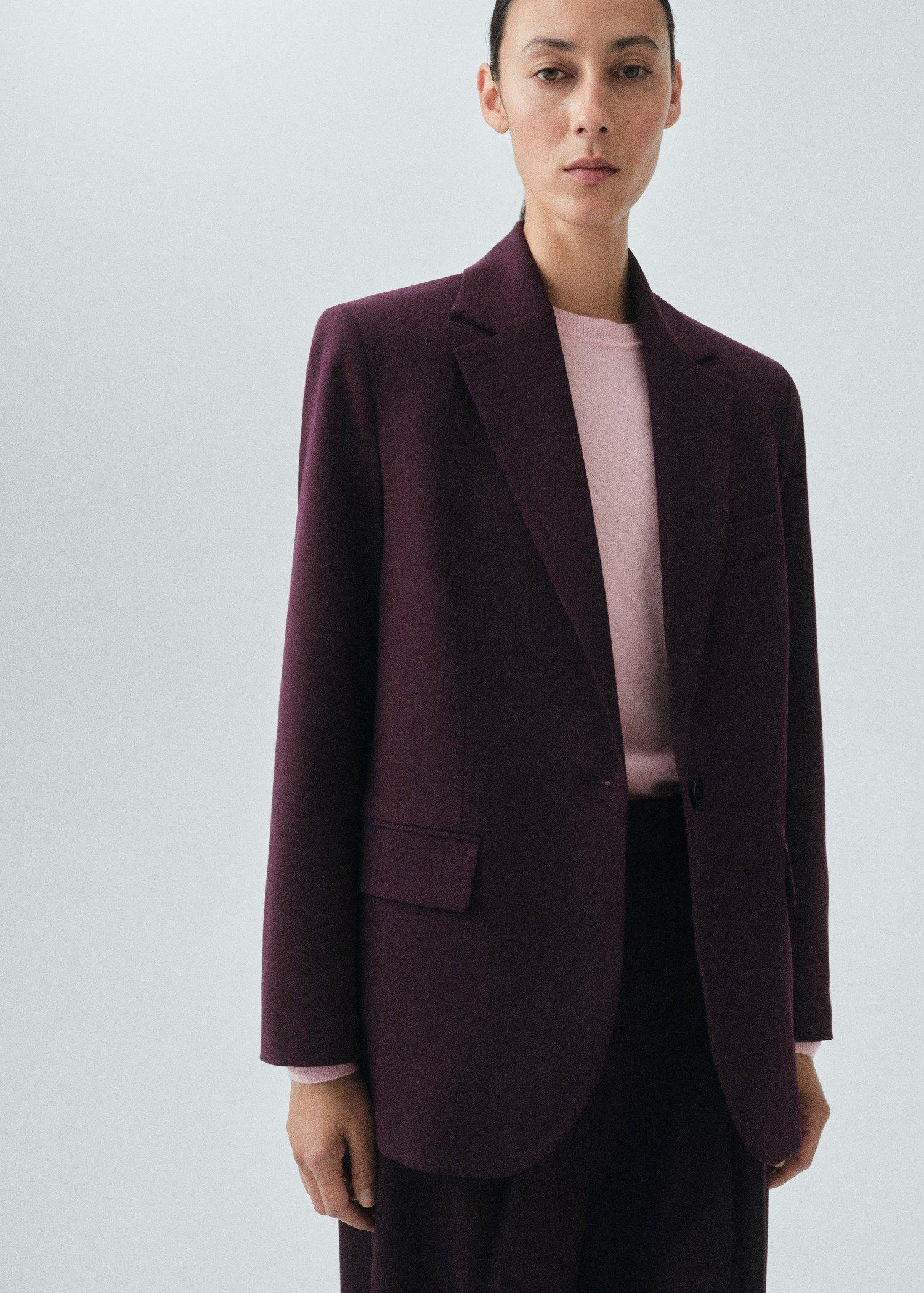 Burgundy Wool Blend Suit Blazer, , large image number 0