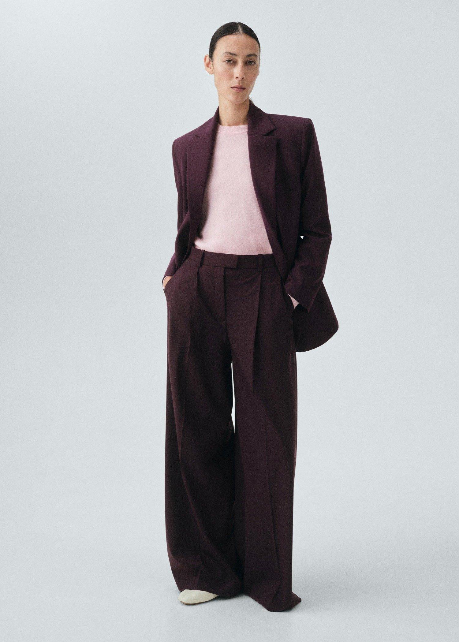 Burgundy Wool Blend Suit Blazer, , large image number 1