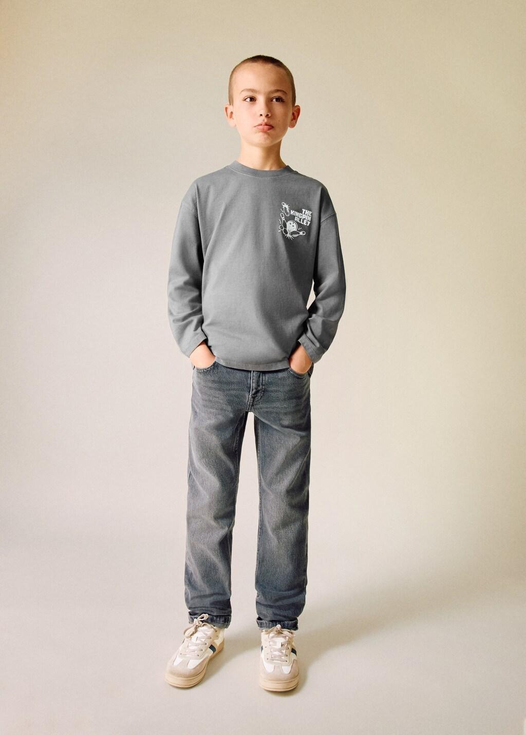 Grey Printed Cotton-Blend T-Shirt, Kids Boy, Grey, medium