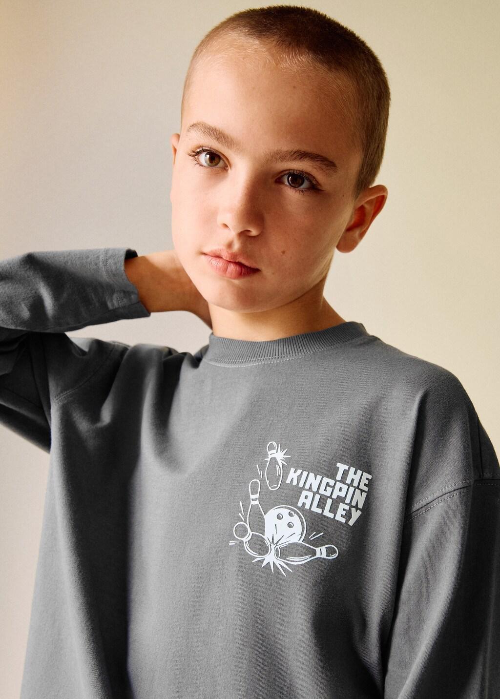 Grey Printed Cotton-Blend T-Shirt, Kids Boy, Grey, large image number 3