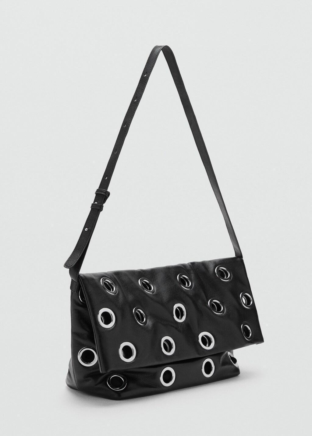 Black Crossbody Bag With Eyelets, Black, large image number 1