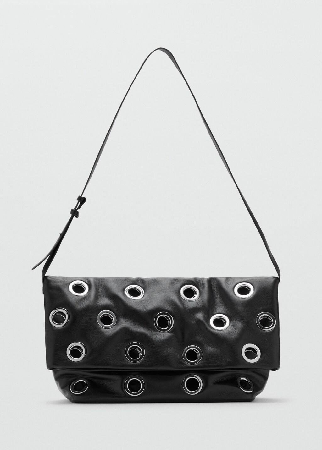 Black Crossbody Bag With Eyelets, Black, large image number 3