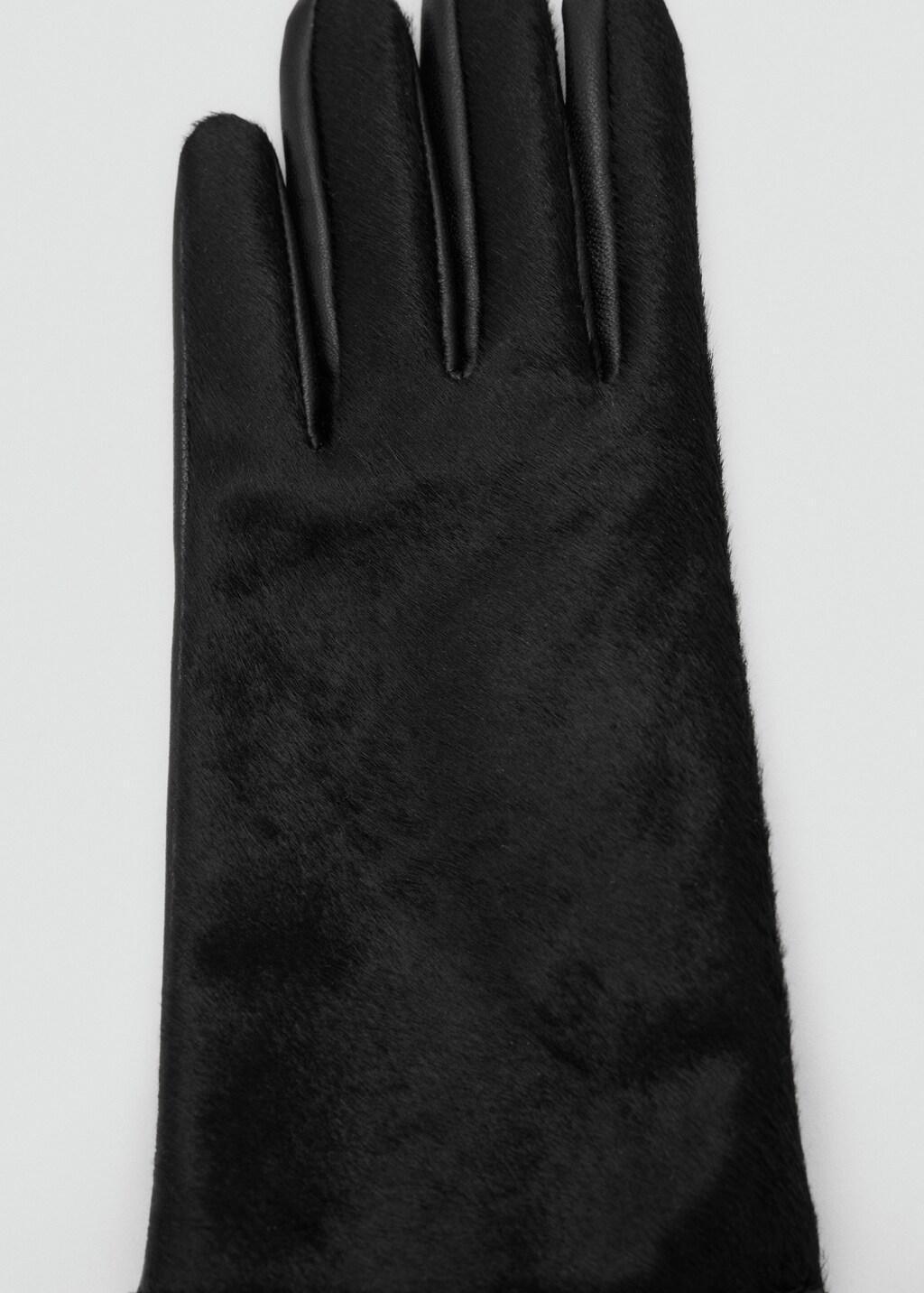 BLACK Leather gloves with fur, 0201_99, medium