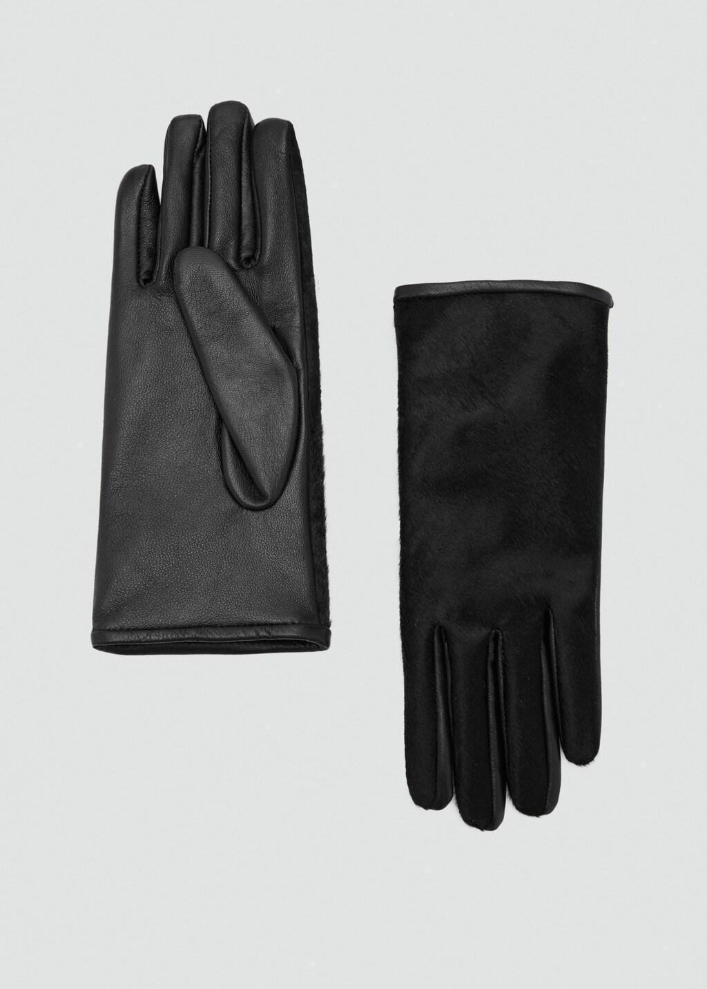 BLACK Leather gloves with fur, 0201_99, large image number 2