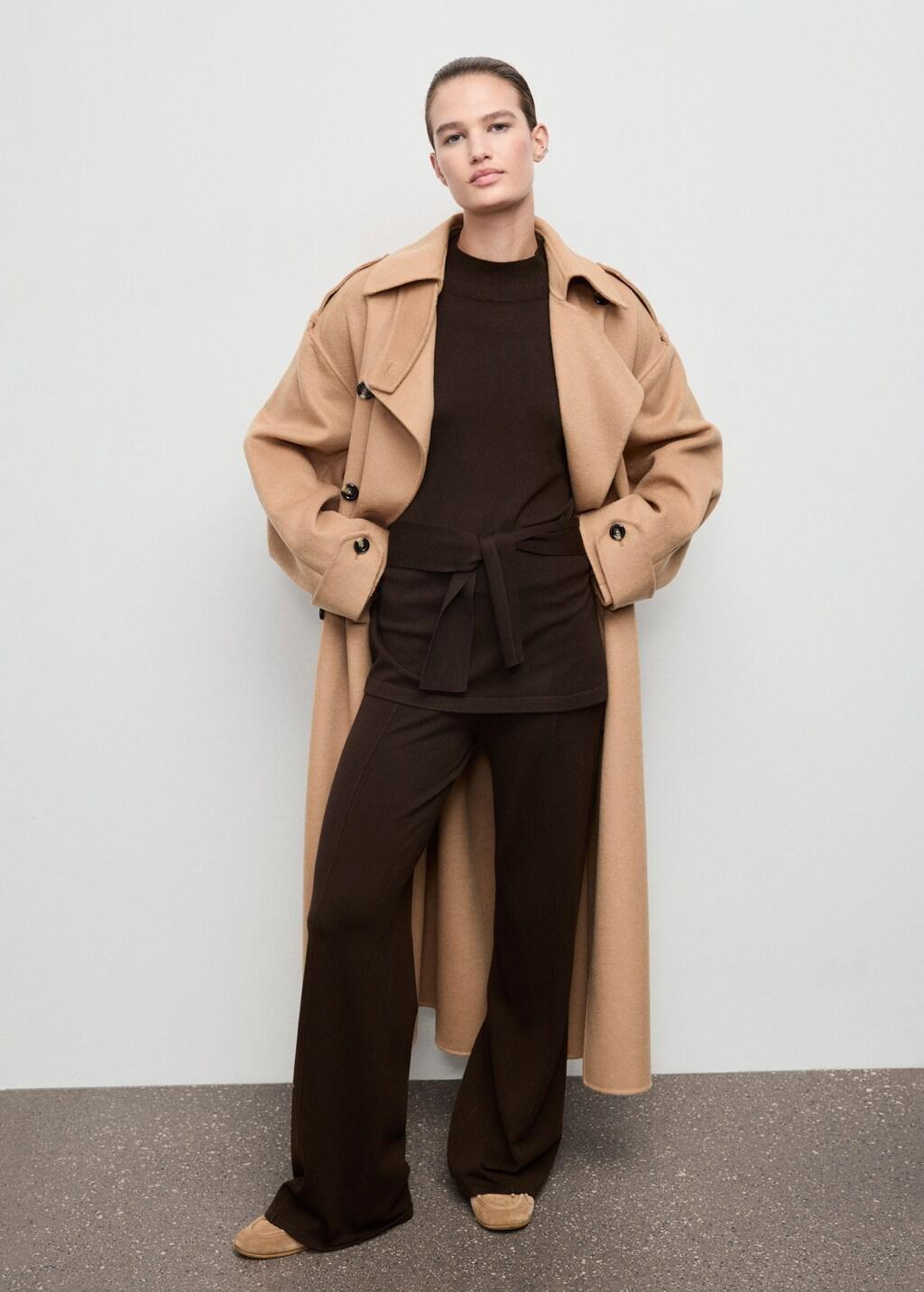 DARK BROWN Knitted trousers with stitching detail, Dark Brown, medium