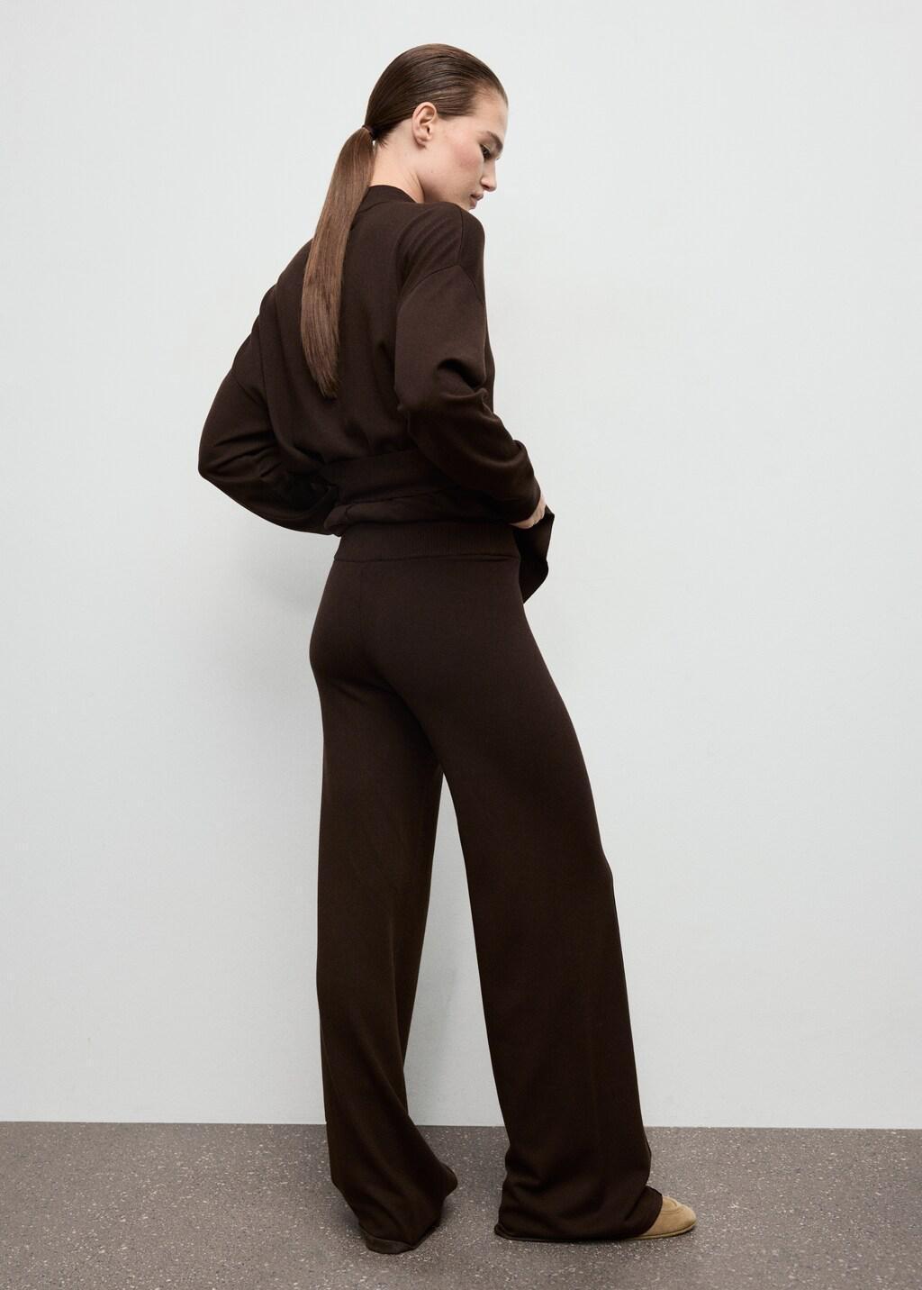 DARK BROWN Knitted trousers with stitching detail, Dark Brown, medium