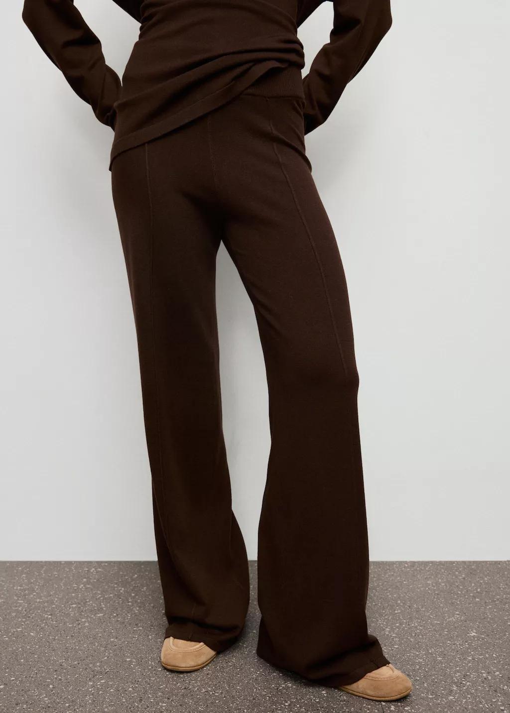 DARK BROWN Knitted trousers with stitching detail, 0201_32, large image number 3