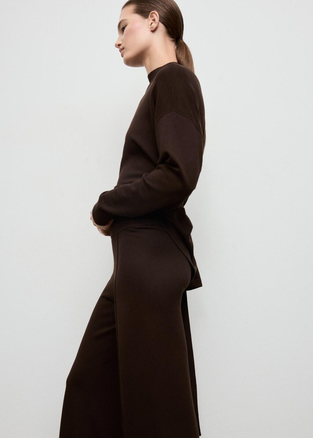 DARK BROWN Knitted trousers with stitching detail, 0201_32, large image number 4