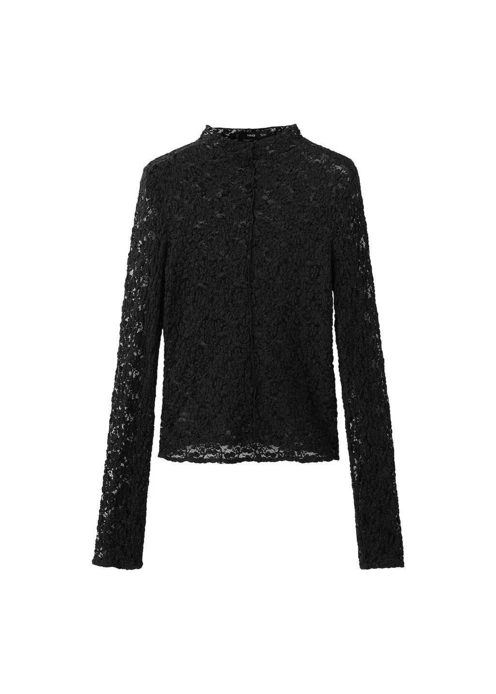 BLACK Lace top with perkins collar, 0201_99, large image number 5