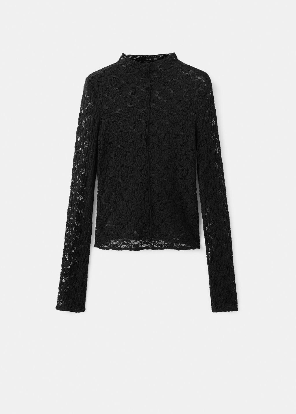 BLACK Lace top with perkins collar, 0201_99, large image number 6