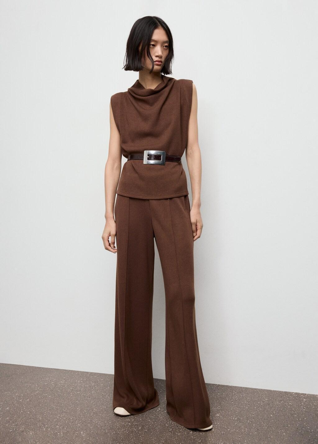 Brown Seam-Detail Straight-Fit Trousers, 0201_30, medium