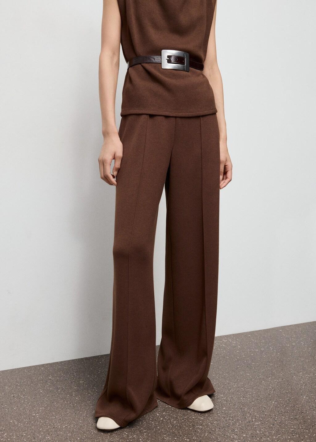 Brown Seam-Detail Straight-Fit Trousers, 0201_30, large image number 3