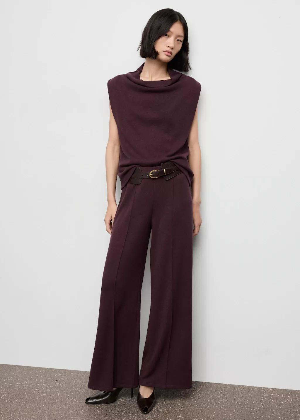 Red Seam-Detail Straight-Fit Trousers, Dark Red, medium