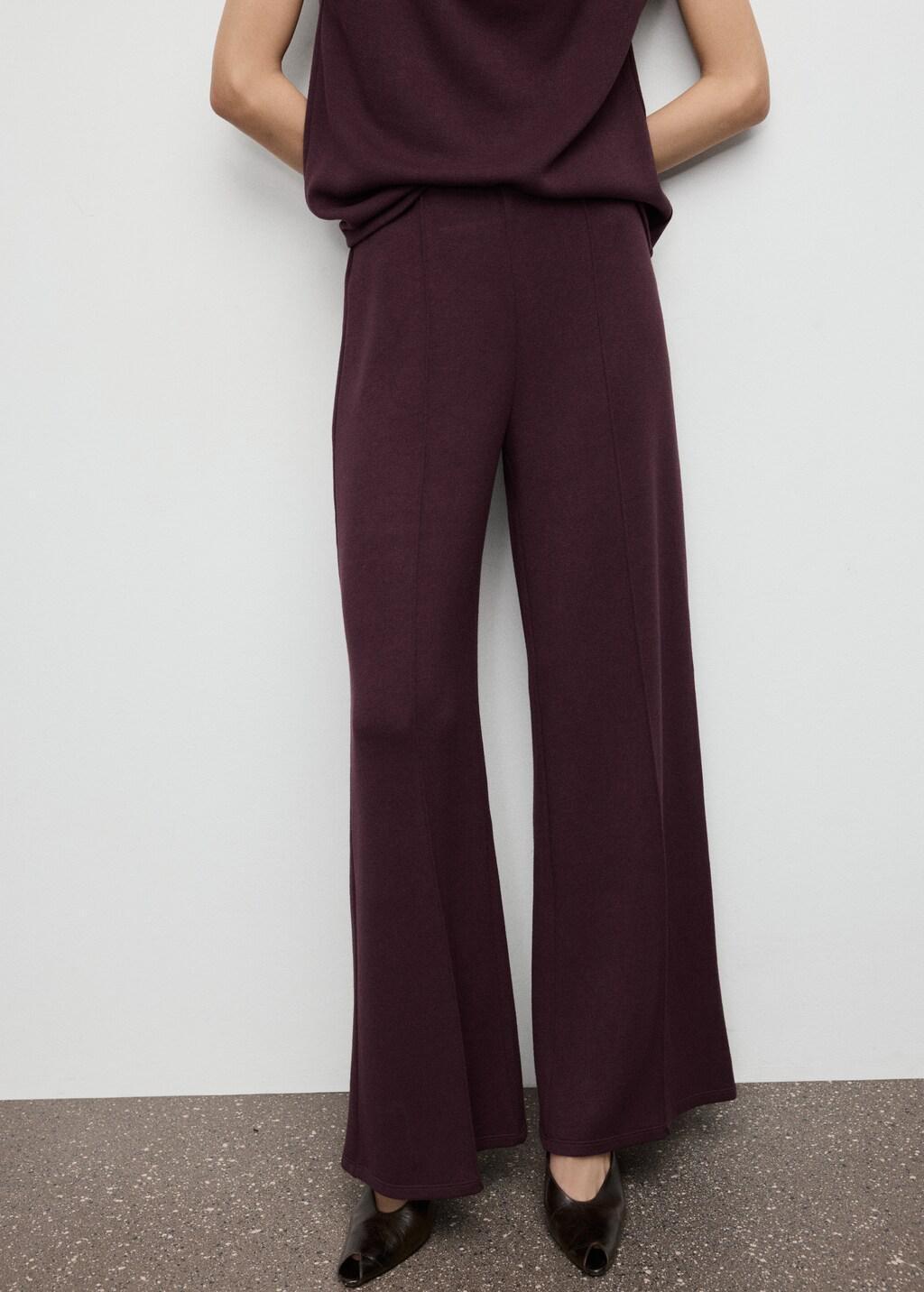 Red Seam-Detail Straight-Fit Trousers, Dark Red, large image number 3