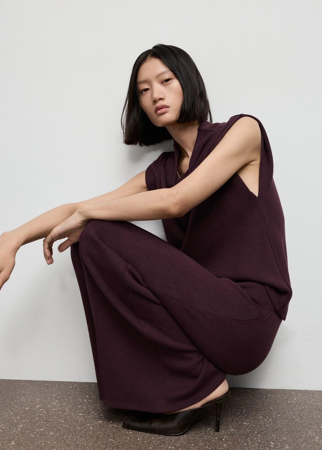 Red Seam-Detail Straight-Fit Trousers, Dark Red, large image number 4