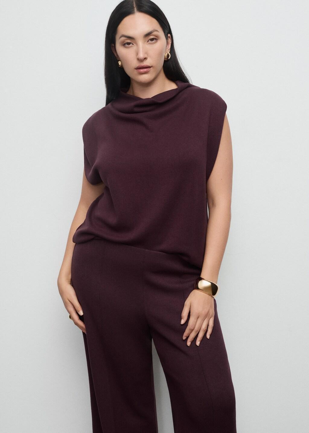 Red Seam-Detail Straight-Fit Trousers, Dark Red, large image number 6