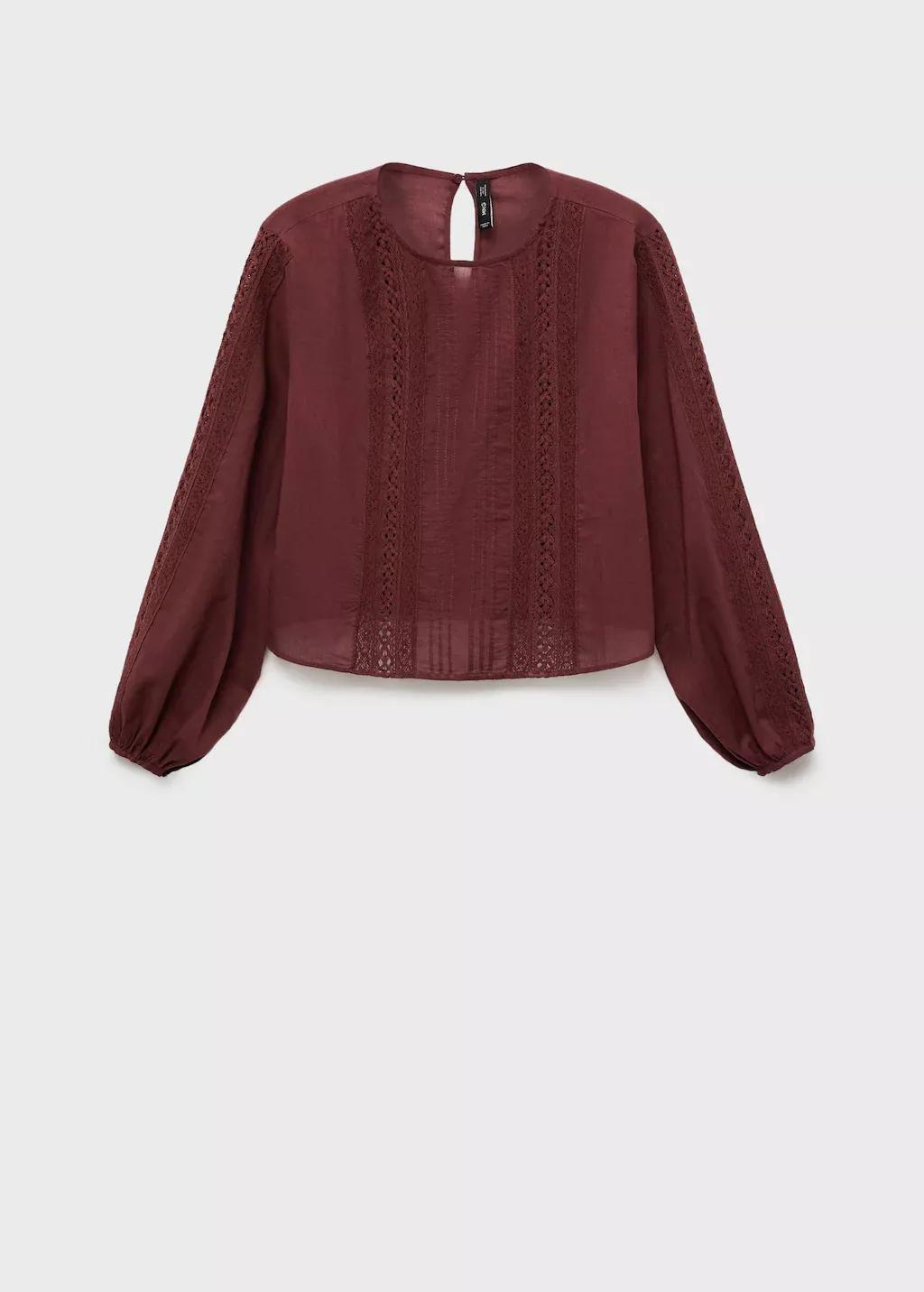 Red Embroidered Puff-Sleeve Blouse, 0201_78, large image number 0