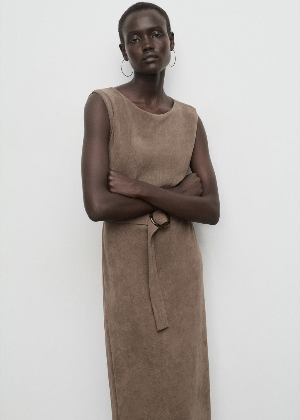 Brown Belt Knit Dress, Medium Brown, large image number 3