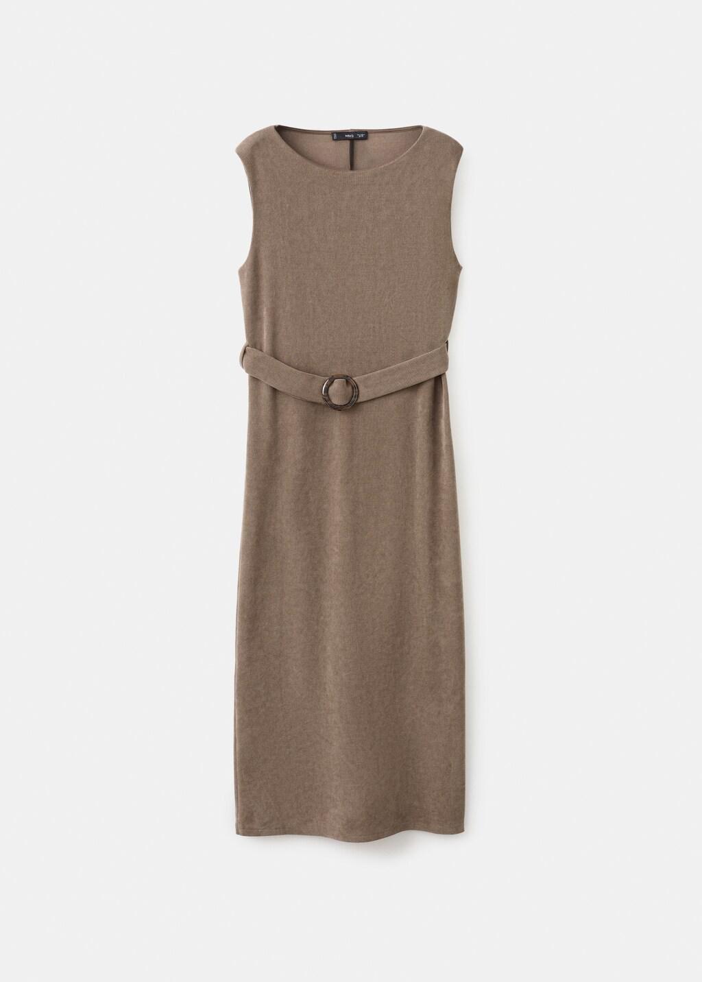 Brown Belt Knit Dress, Medium Brown, large image number 6