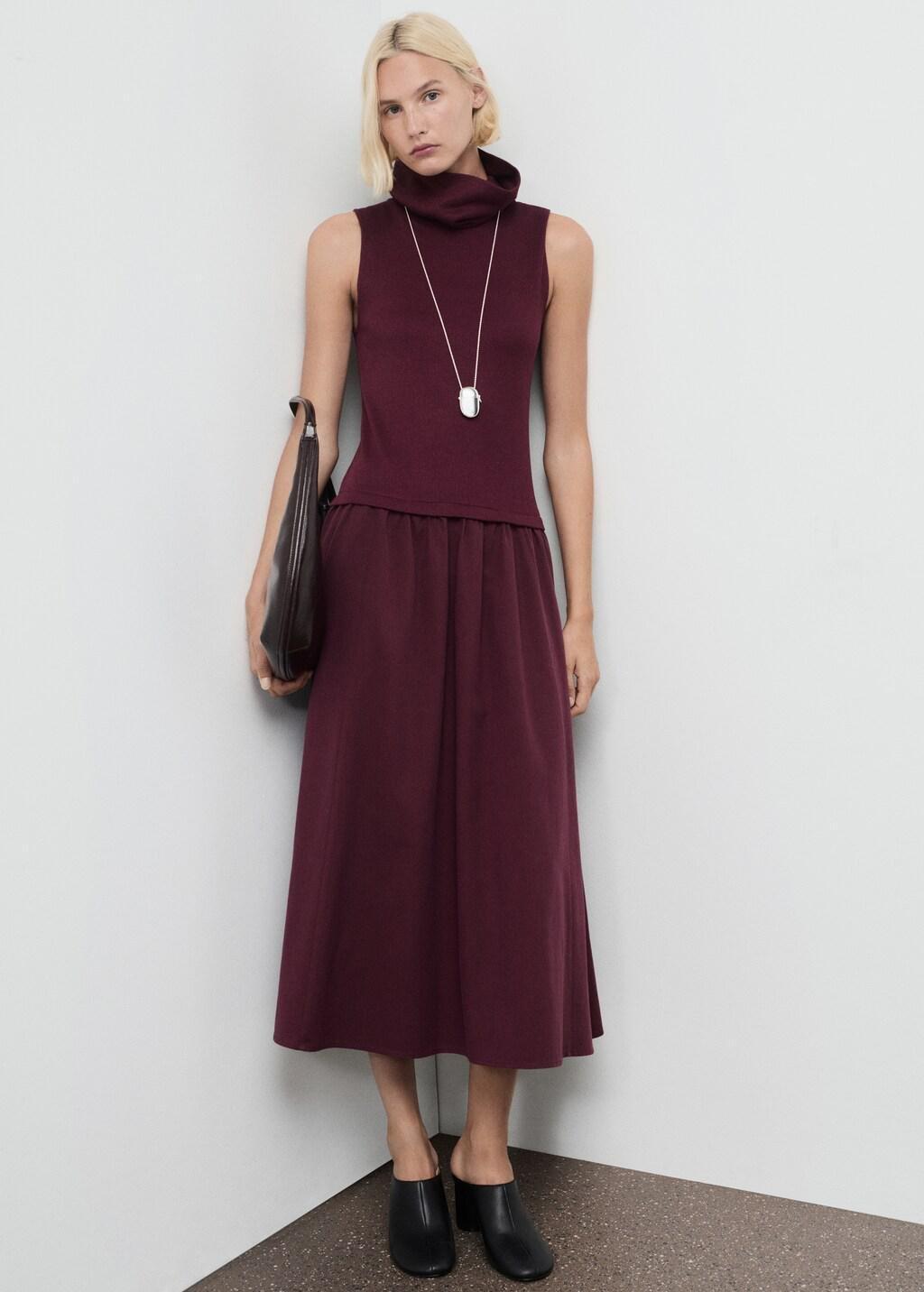DARK RED Dress with combined funnel neck, Dark Red, large image number 0