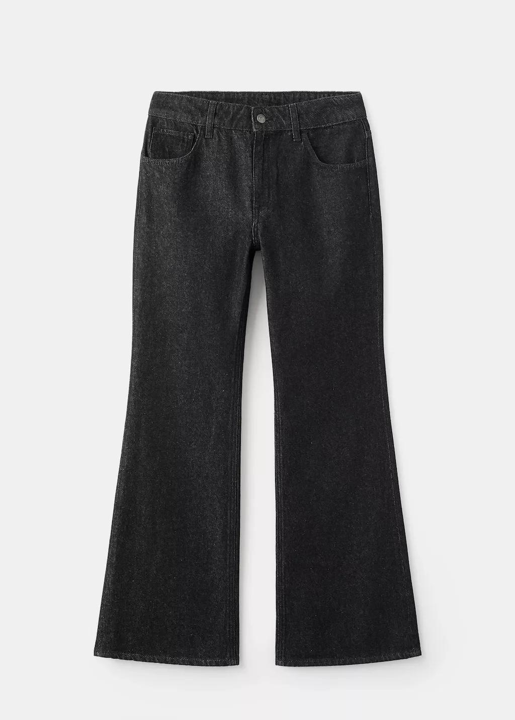 Black Flared Rinse-Wash Jeans, Black, large image number 6