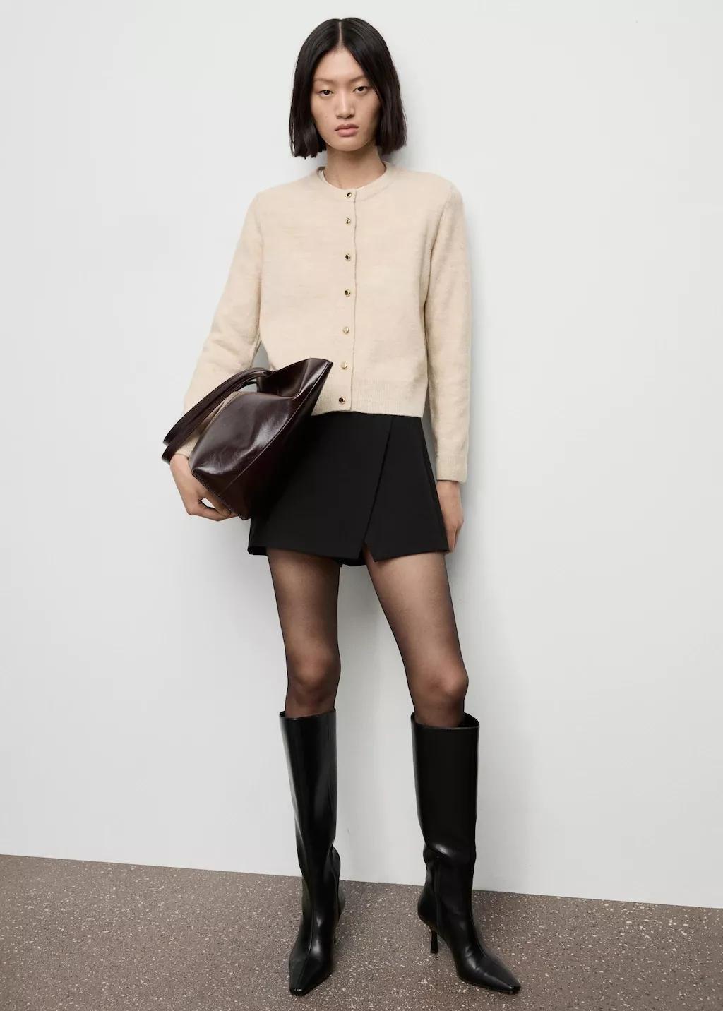 Beige Knitted Button Cardigan, Light Beige, large image number 0