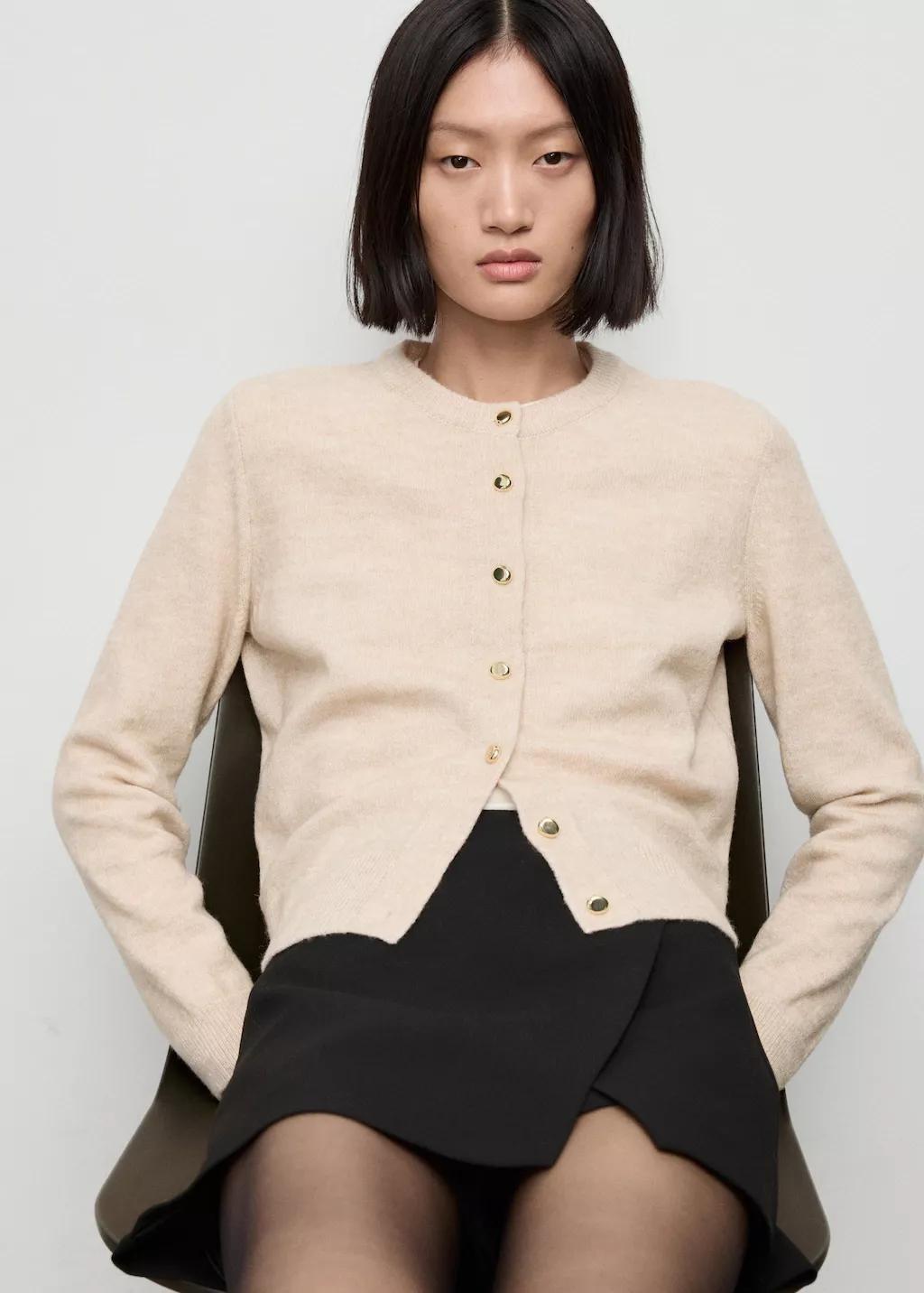 Beige Knitted Button Cardigan, Light Beige, large image number 3