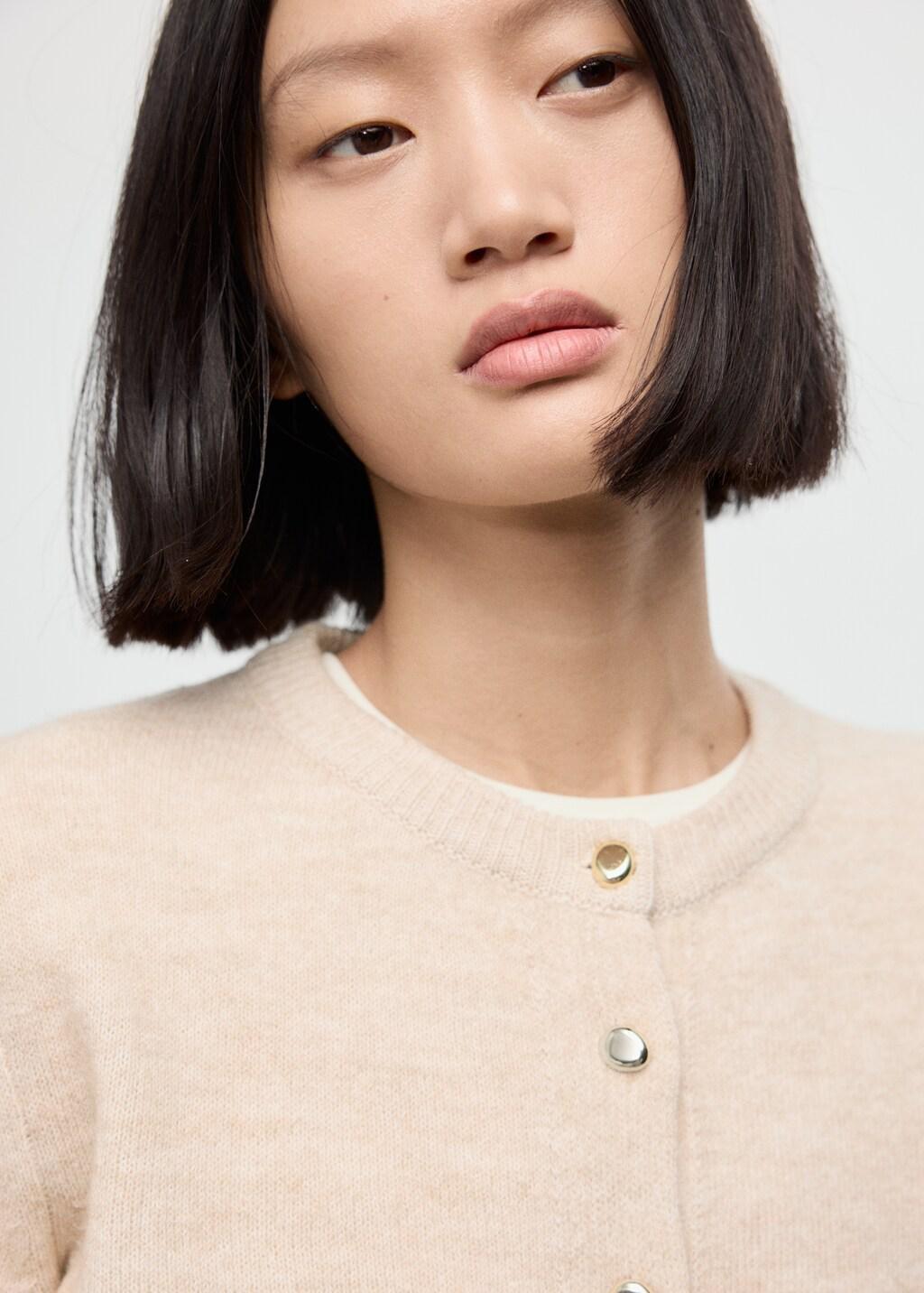 Beige Knitted Button Cardigan, Light Beige, large image number 4