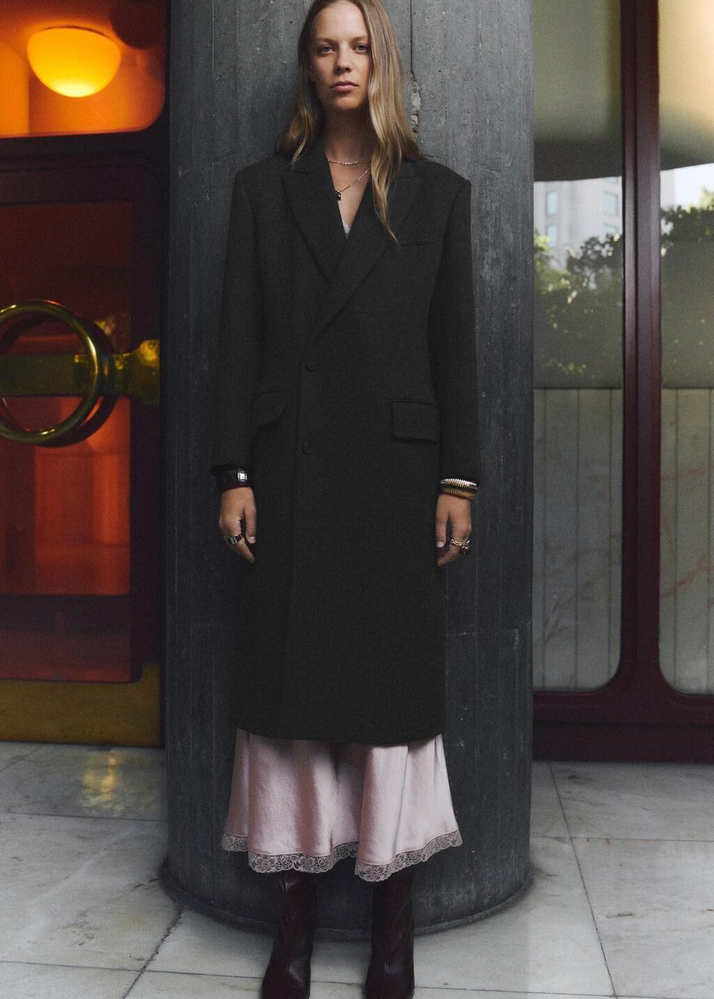 Grey Long Double-Breasted Coat, Grey, medium