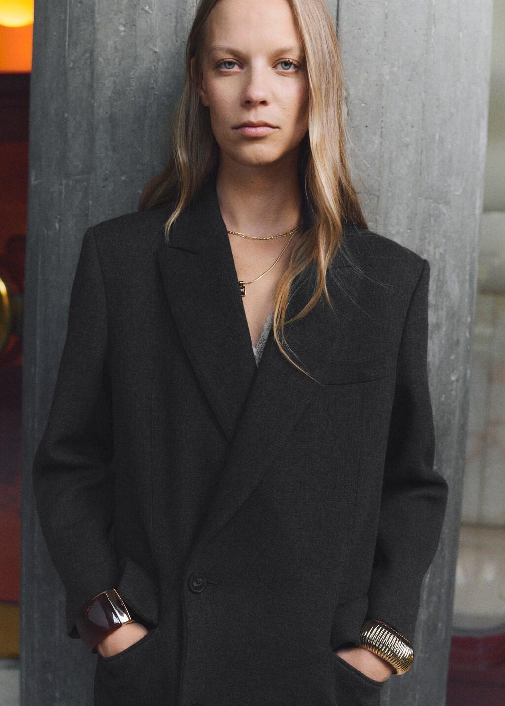 Grey Long Double-Breasted Coat, Grey, large image number 3