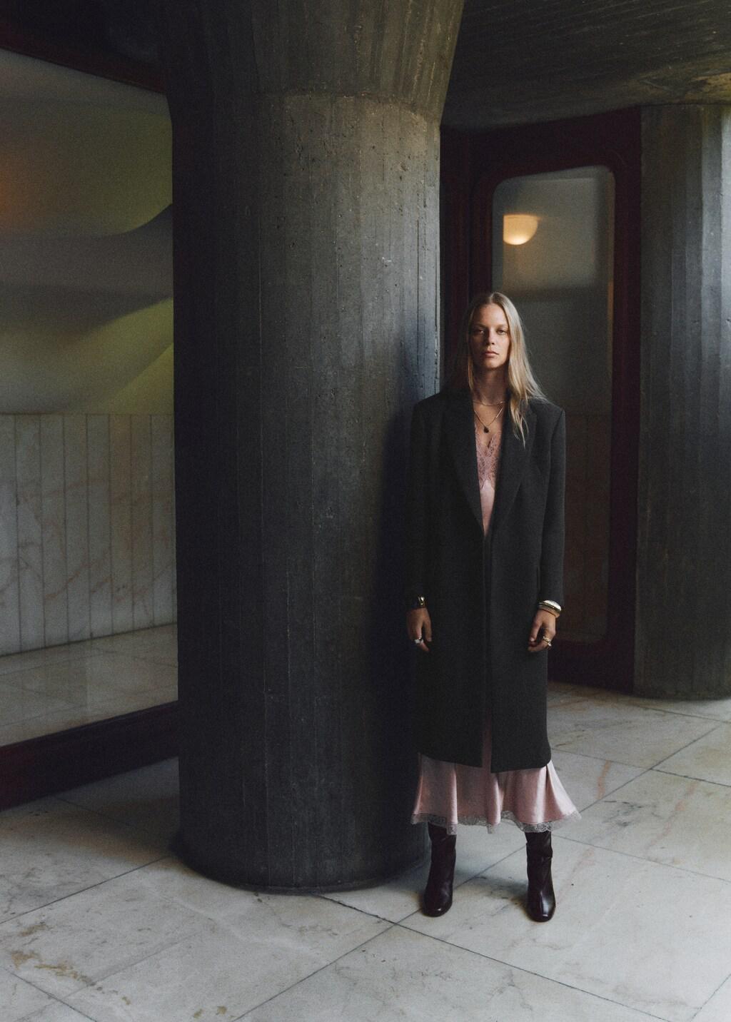 Grey Long Double-Breasted Coat, Grey, large image number 5