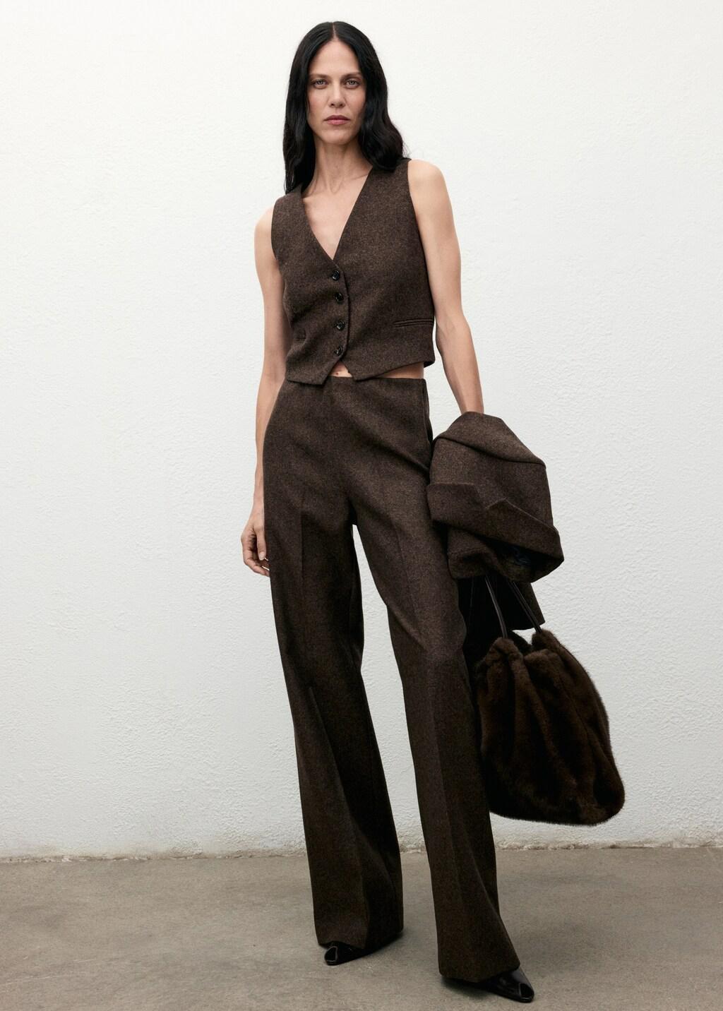 BROWN Speckled wool waistcoat, Brown, medium