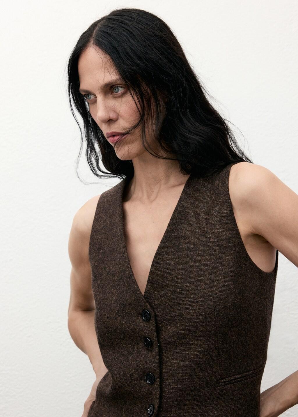 BROWN Speckled wool waistcoat, Brown, large image number 4