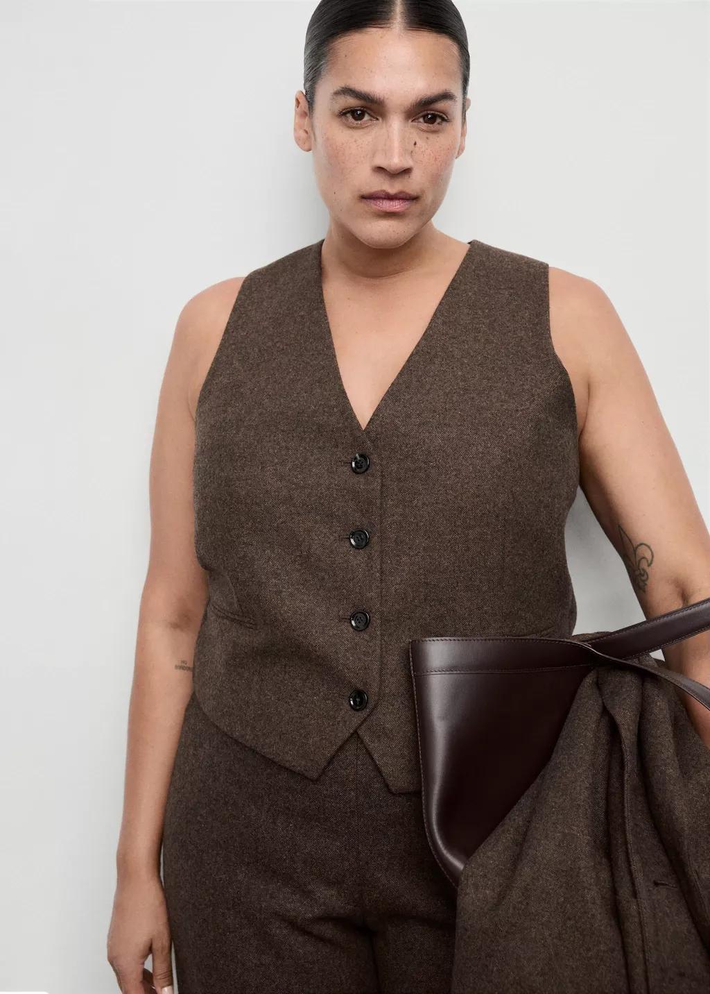 BROWN Speckled wool waistcoat, Brown, large image number 6