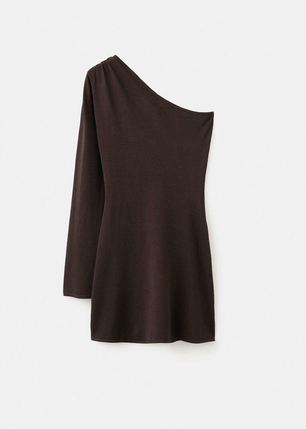 Brown Fitted Dress With Asymmetrical Sleeves, 0201_32, large image number 6