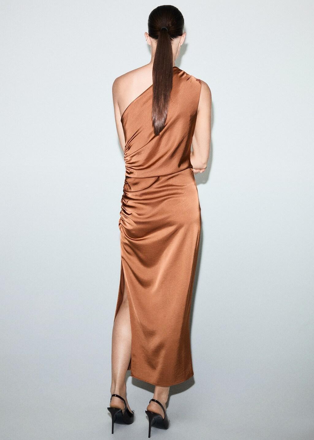 Orange Asymmetrical Satin Dress, Rust - Copper, large image number 2