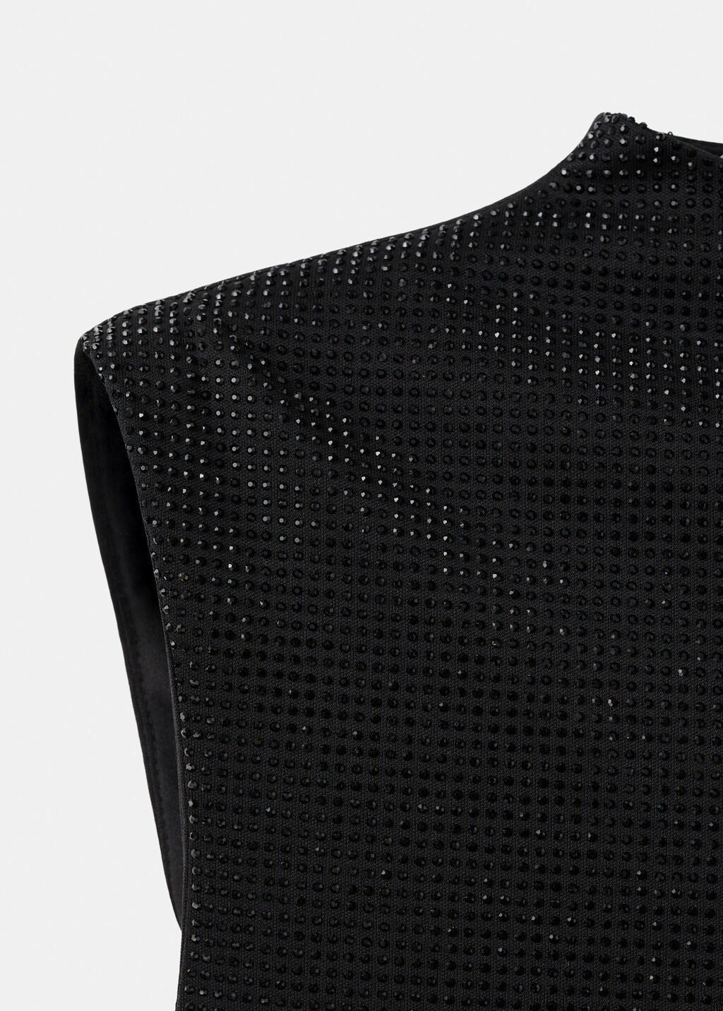 Black Perkins-Neck Top With Rhinestones, Black, large image number 1