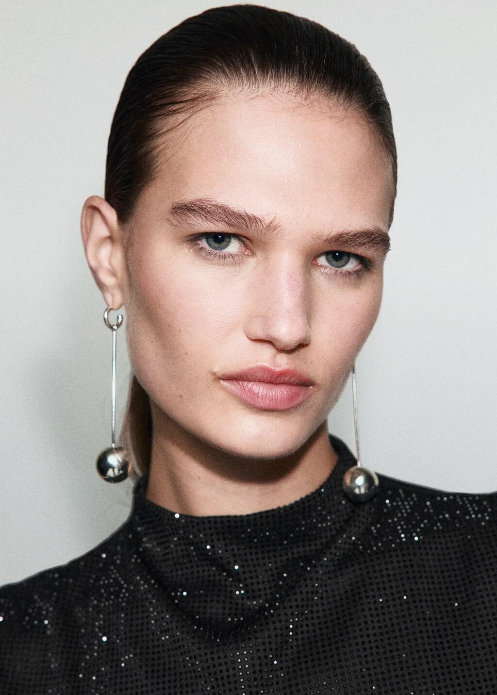 Black Perkins-Neck Top With Rhinestones, Black, large image number 4