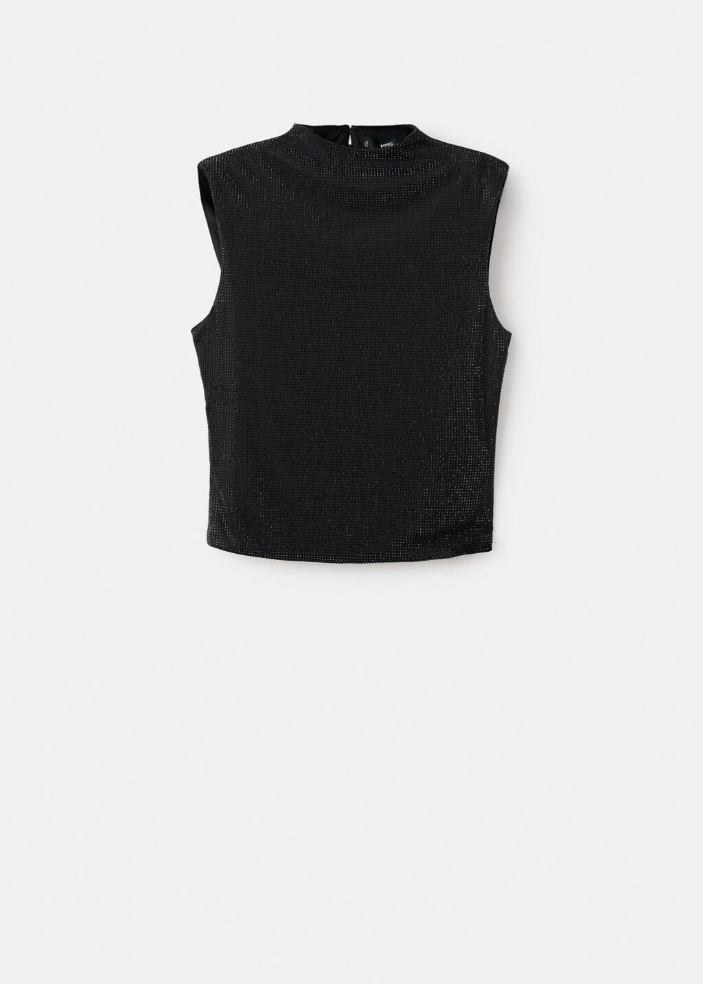 Black Perkins-Neck Top With Rhinestones, Black, large image number 6