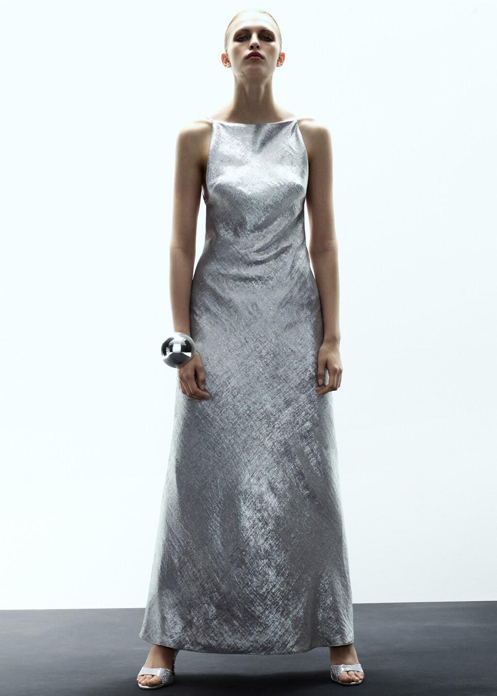 Silver Metallic Open-Back Dress, Silver, large image number 0