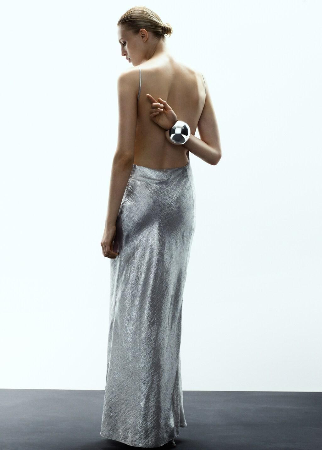 Silver Metallic Open-Back Dress, Silver, large image number 2