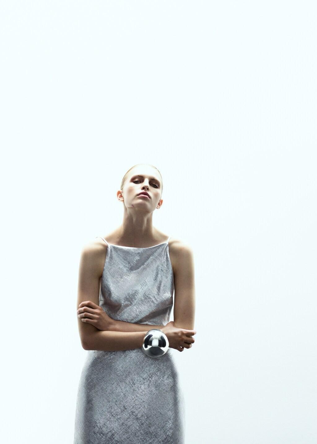 Silver Metallic Open-Back Dress, Silver, large image number 3