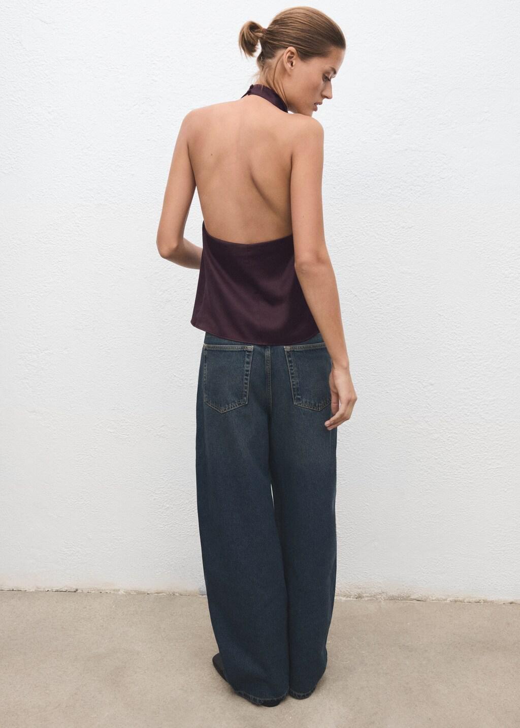 DARK PURPLE Draped neck satin top, Dark Purple, medium