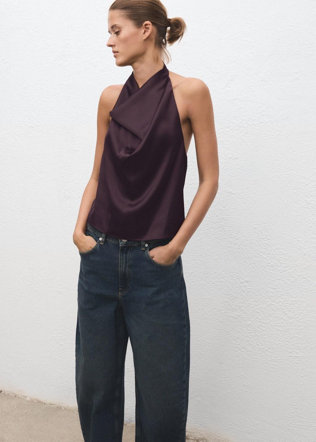 DARK PURPLE Draped neck satin top, Dark Purple, large image number 3