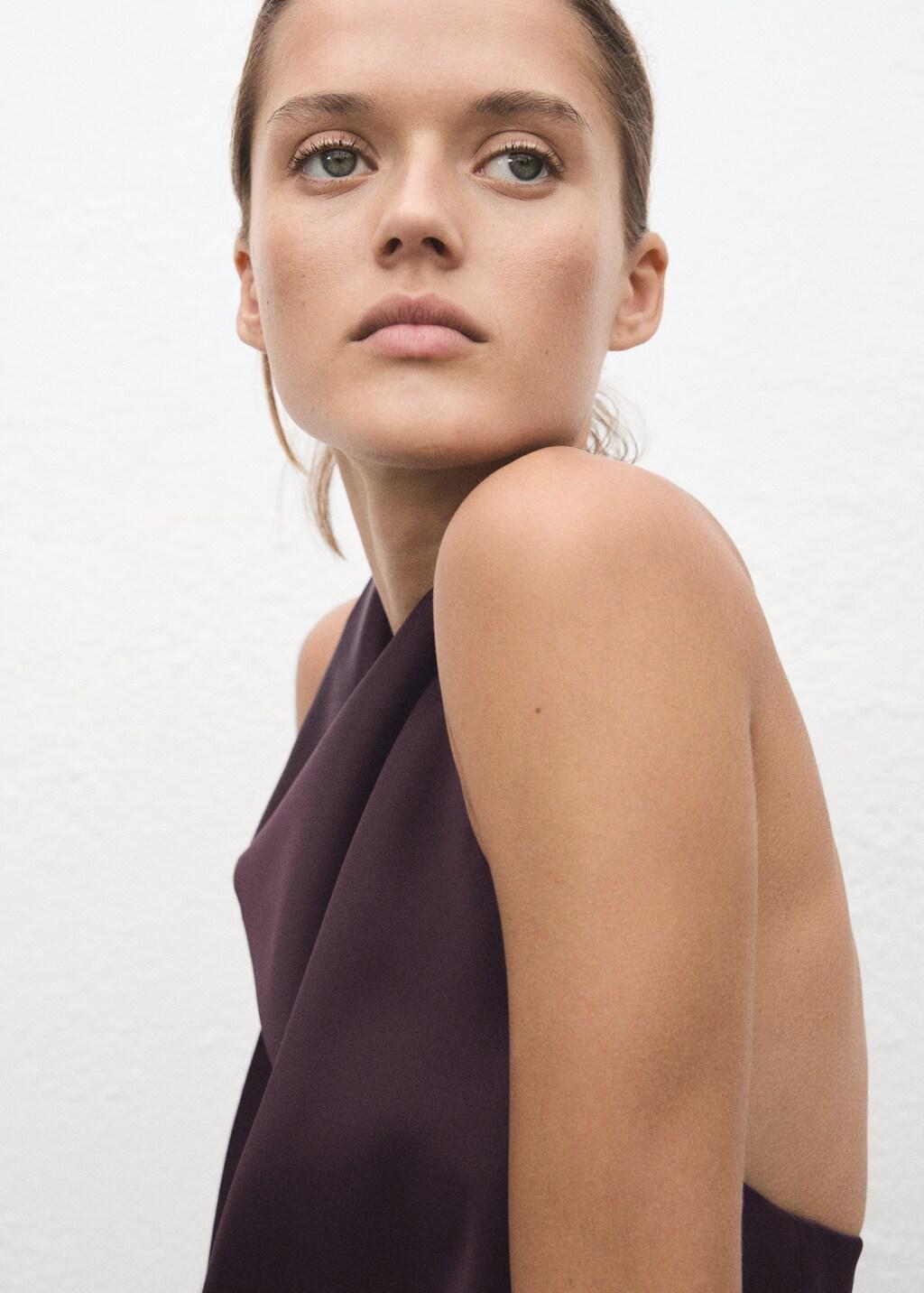 DARK PURPLE Draped neck satin top, Dark Purple, large image number 4