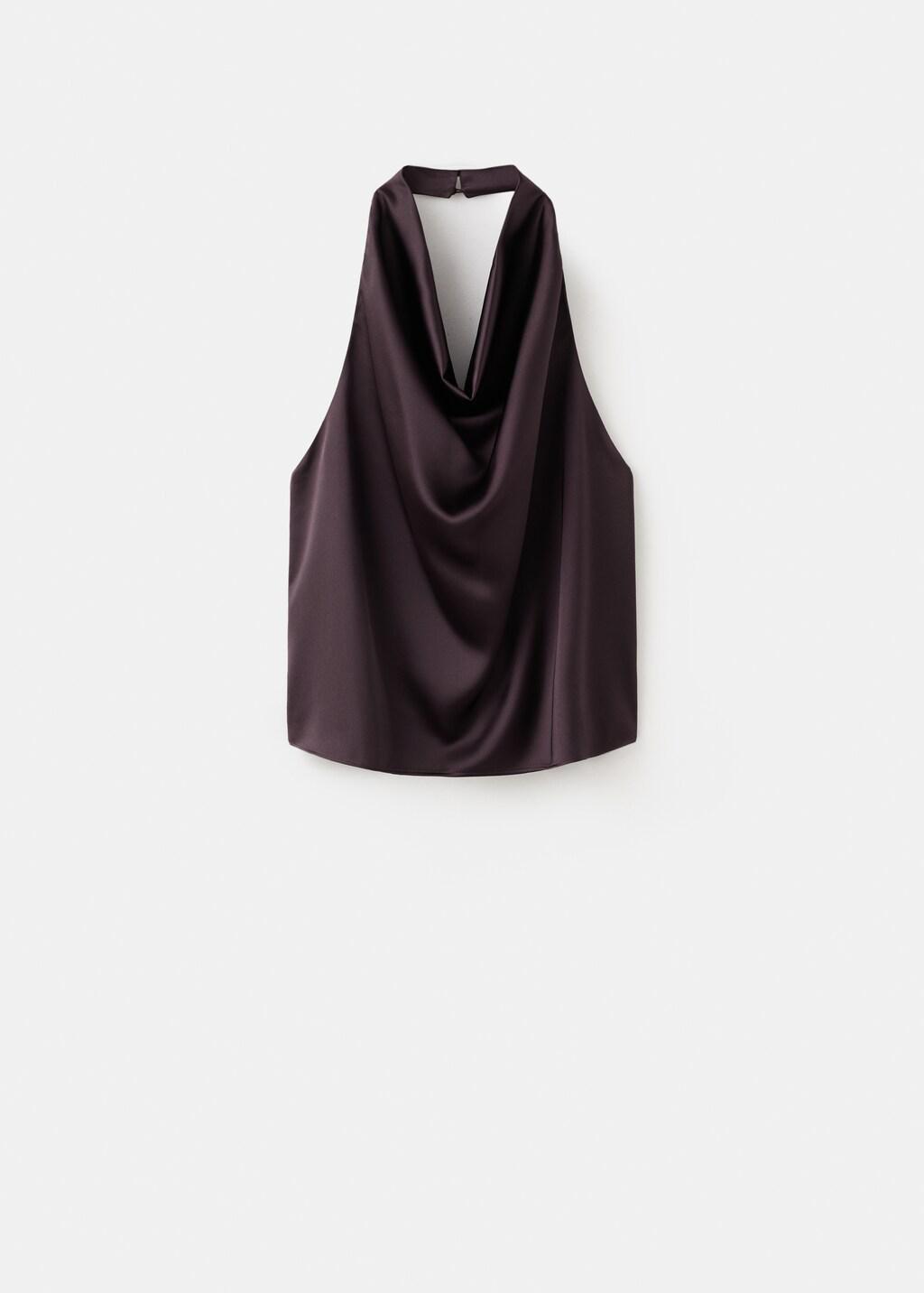 DARK PURPLE Draped neck satin top, Dark Purple, large image number 6
